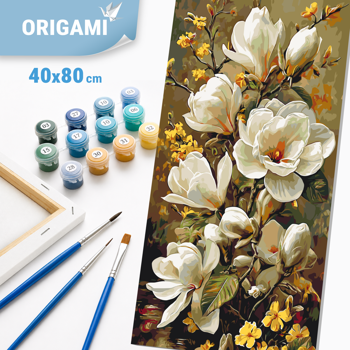Malen nach Zahlen auf Keilrahmen 40×80 cm – Blumen. Blühende Magnolie LW 5194