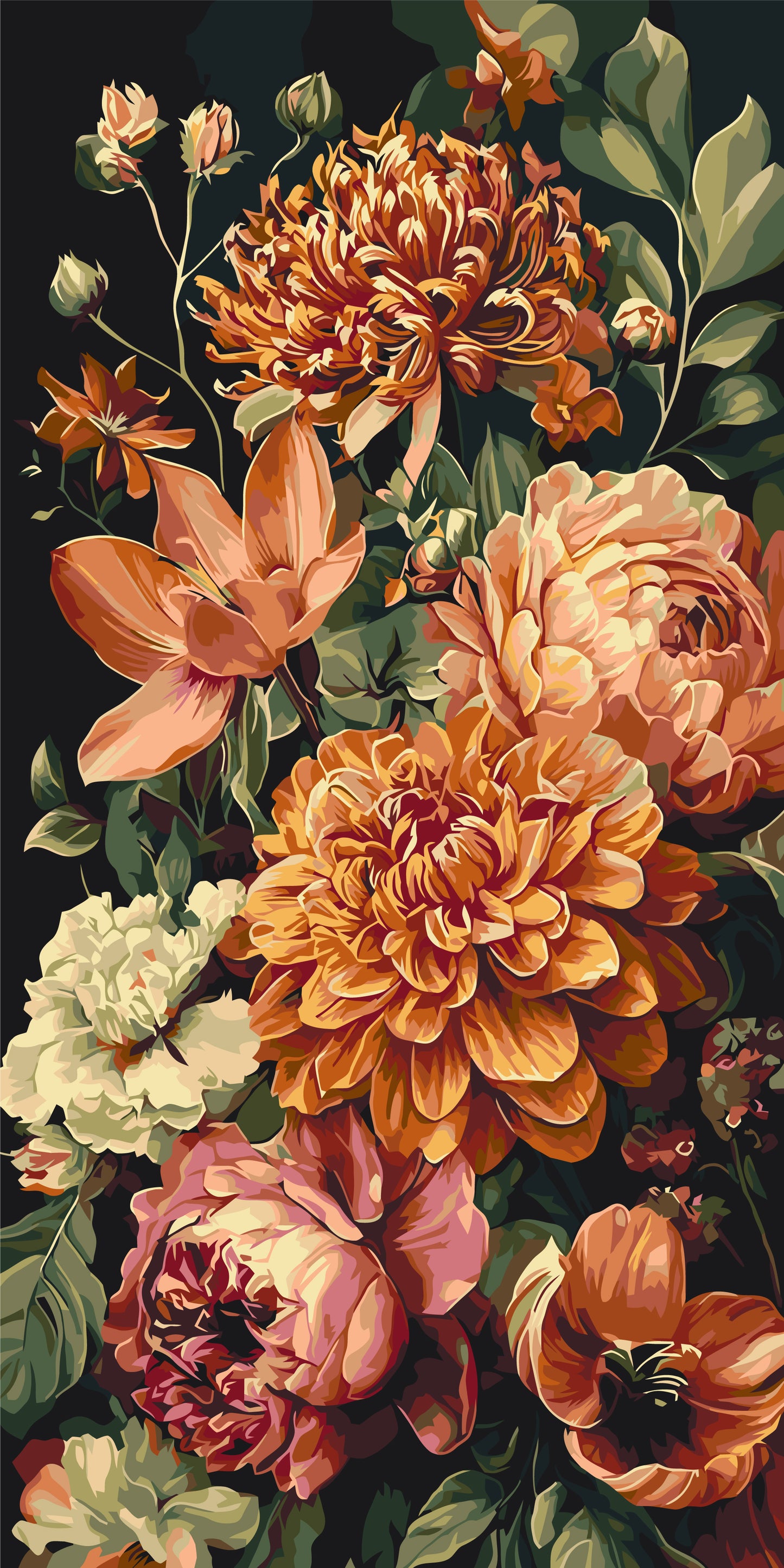 Malen nach Zahlen auf Keilrahmen 40×80 cm – Blumen. Edler Strauß LW 5196