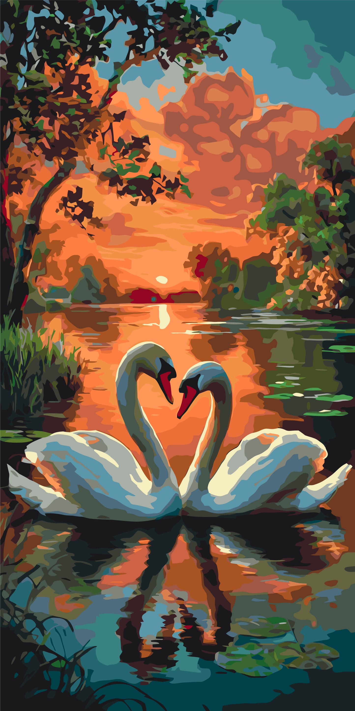 Malen nach Zahlen auf Keilrahmen 40×80 cm – Tiere/Landschaft. Schwanenzärtlichkeit LW 5200