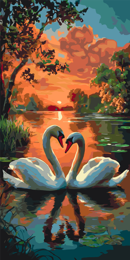 Malen nach Zahlen auf Keilrahmen 40×80 cm – Tiere/Landschaft. Schwanenzärtlichkeit LW 5200