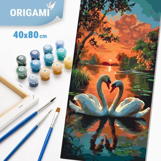 Malen nach Zahlen auf Keilrahmen 40×80 cm – Tiere/Landschaft. Schwanenzärtlichkeit LW 5200
