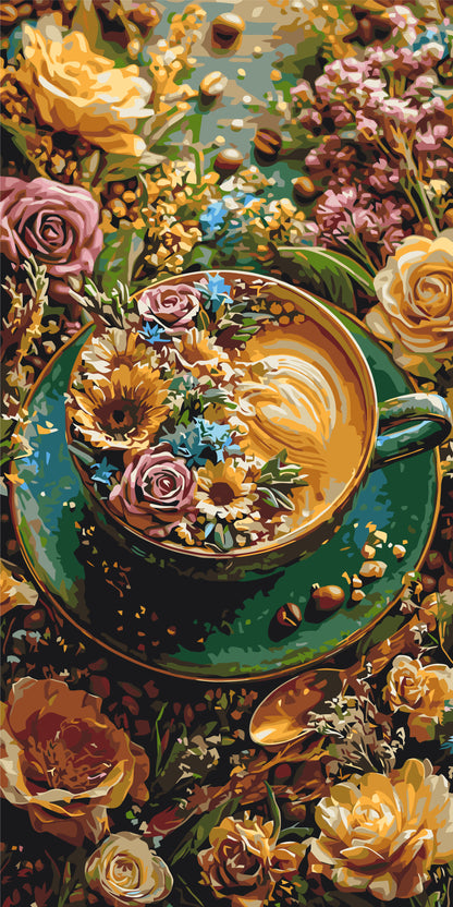 Malen nach Zahlen auf Keilrahmen 40×80 cm – Blumen. Blumen und Kaffee LW 5203