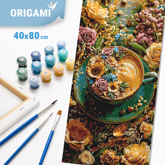 Malen nach Zahlen auf Keilrahmen 40×80 cm – Blumen. Blumen und Kaffee LW 5203