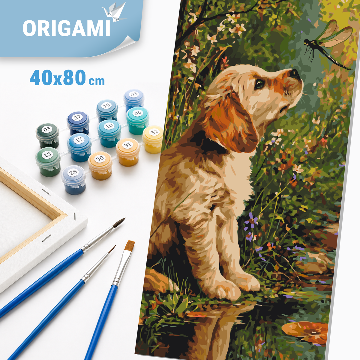 Malen nach Zahlen auf Keilrahmen 40×80 cm – Tiere. Hund und Insekten LW 5204