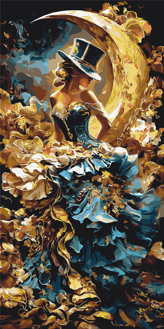 Malen nach Zahlen auf Keilrahmen 40×80 cm – Menschen/Blumen mit Metallicfarben. Elegantes Mädchen LW 5206