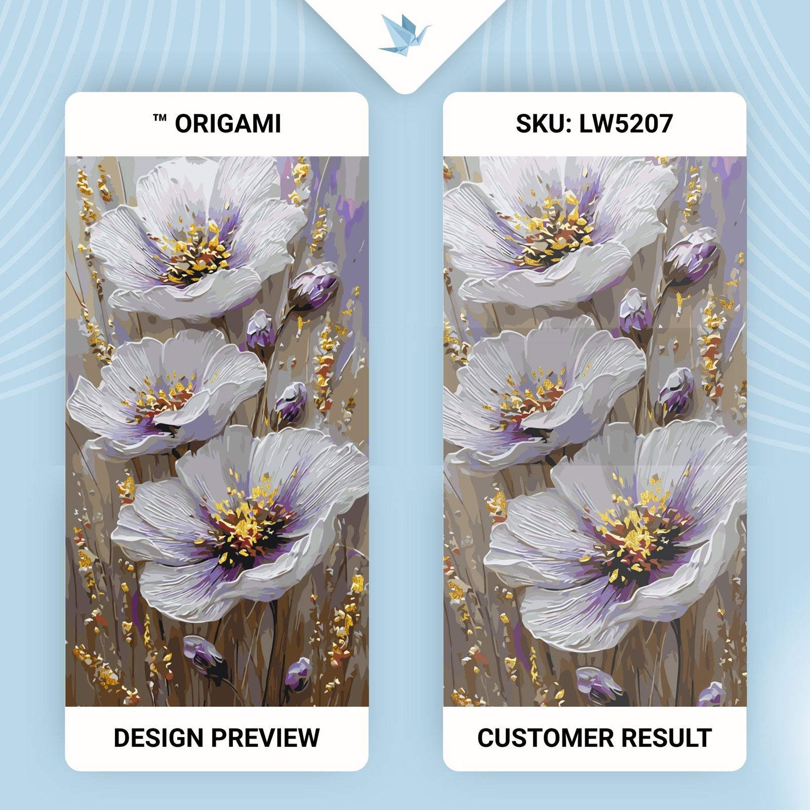 Malen nach Zahlen auf Keilrahmen 40×80 cm – Blumen mit Metallicfarben. Zarte Blumen LW 5207