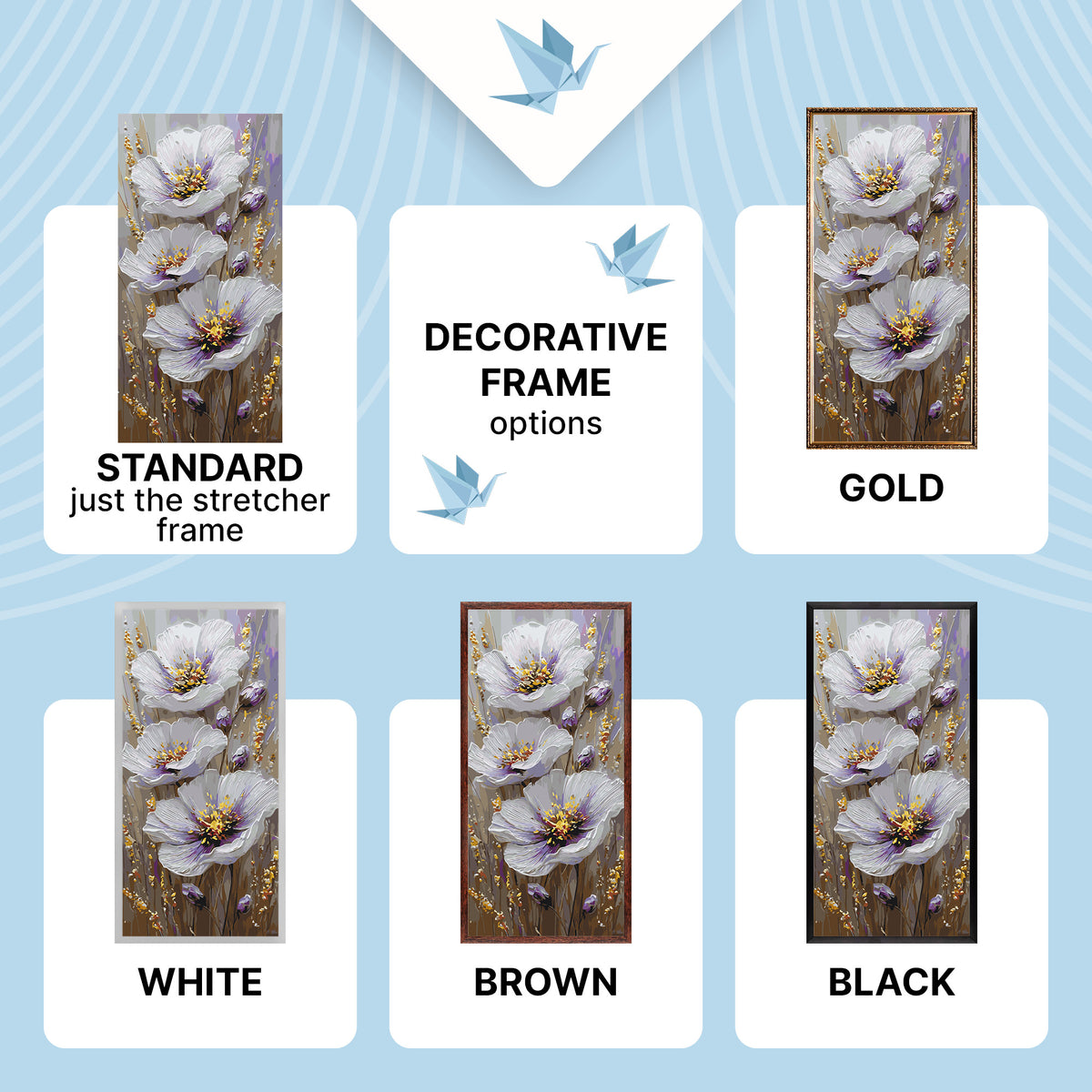 Malen nach Zahlen auf Keilrahmen 40×80 cm – Blumen mit Metallicfarben. Zarte Blumen LW 5207