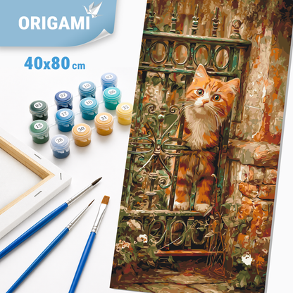 Malen nach Zahlen auf Keilrahmen 40×80 cm – Tiere. Kätzchen im Vintage-Garten LW 5209