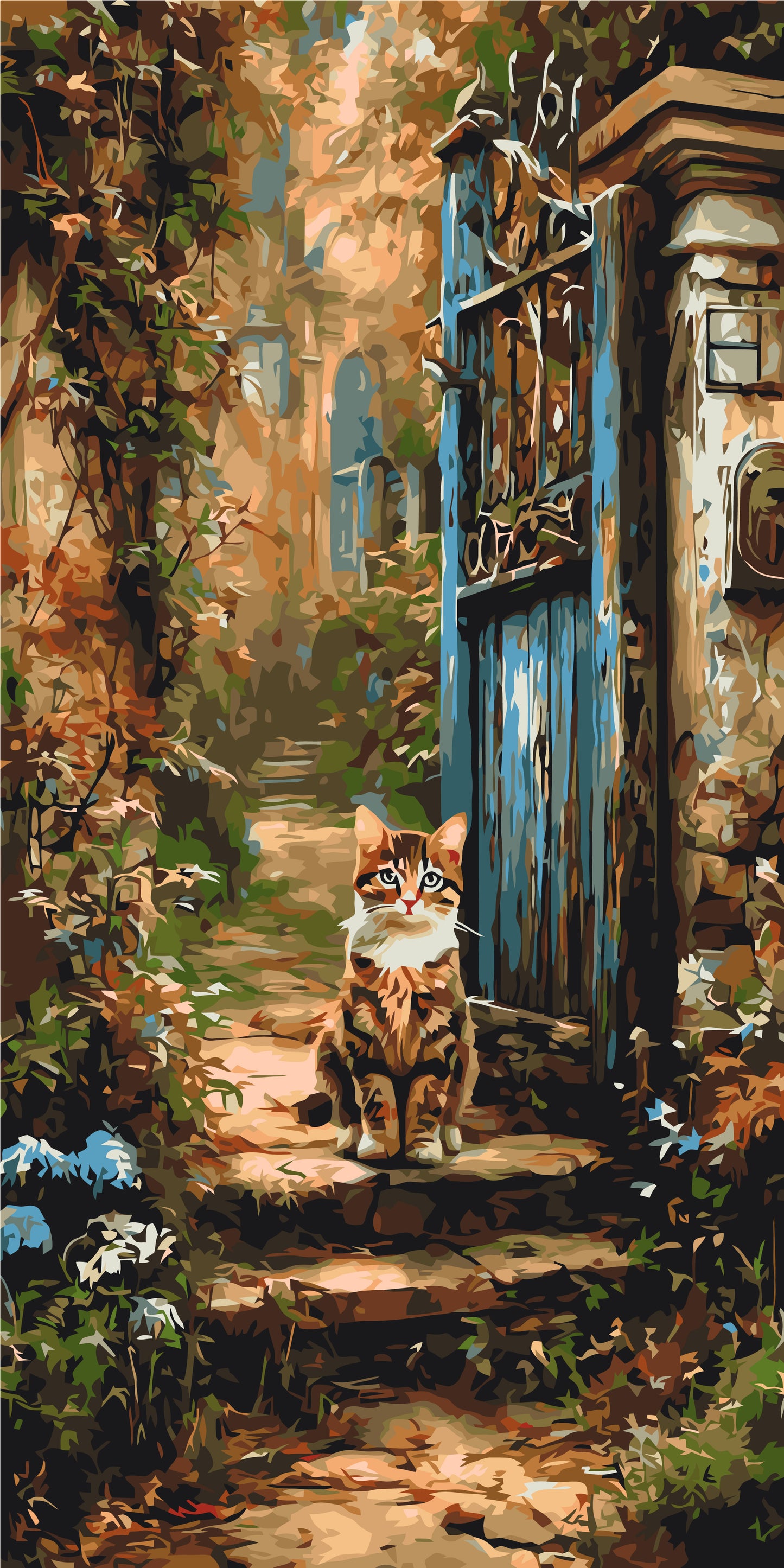 Malen nach Zahlen auf Keilrahmen 40×80 cm – Tiere. Katze am alten Tor LW 5210