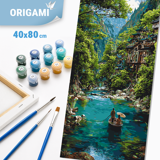 Malen nach Zahlen auf Keilrahmen 40×80 cm – Landschaft. Boot in der Smaragdschlucht LW 5212