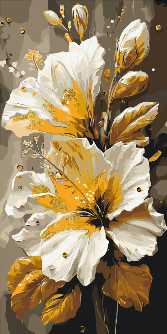Malen nach Zahlen auf Keilrahmen 40×80 cm – Blumen mit Metallicfarben. Luxuriöse Schwertlilien LW 5216