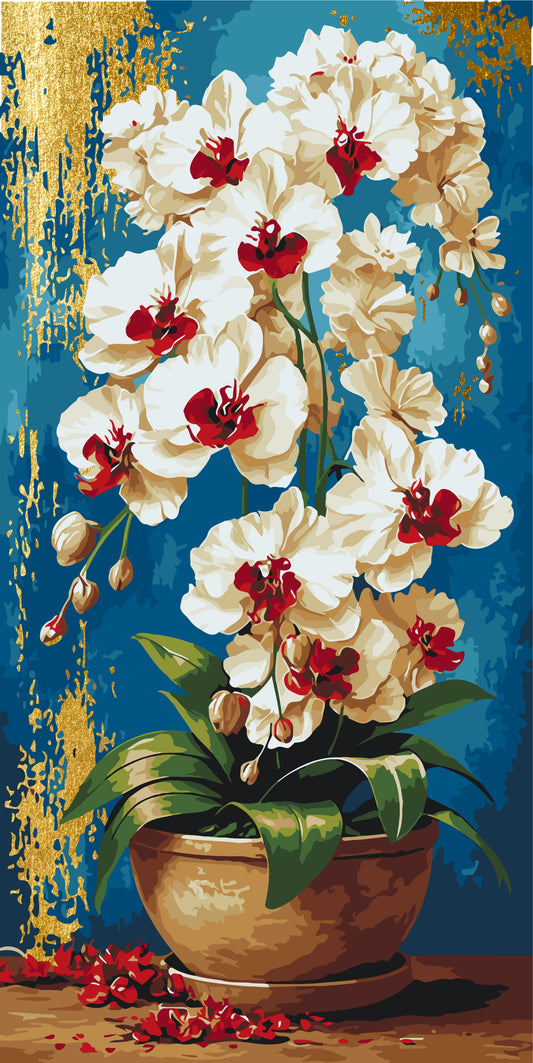 Malen nach Zahlen auf Keilrahmen 40×80 cm – Blumen mit Metallicfarben. Königliche Orchideen LW 5217