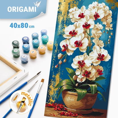 Malen nach Zahlen auf Keilrahmen 40×80 cm – Blumen mit Metallicfarben. Königliche Orchideen LW 5217