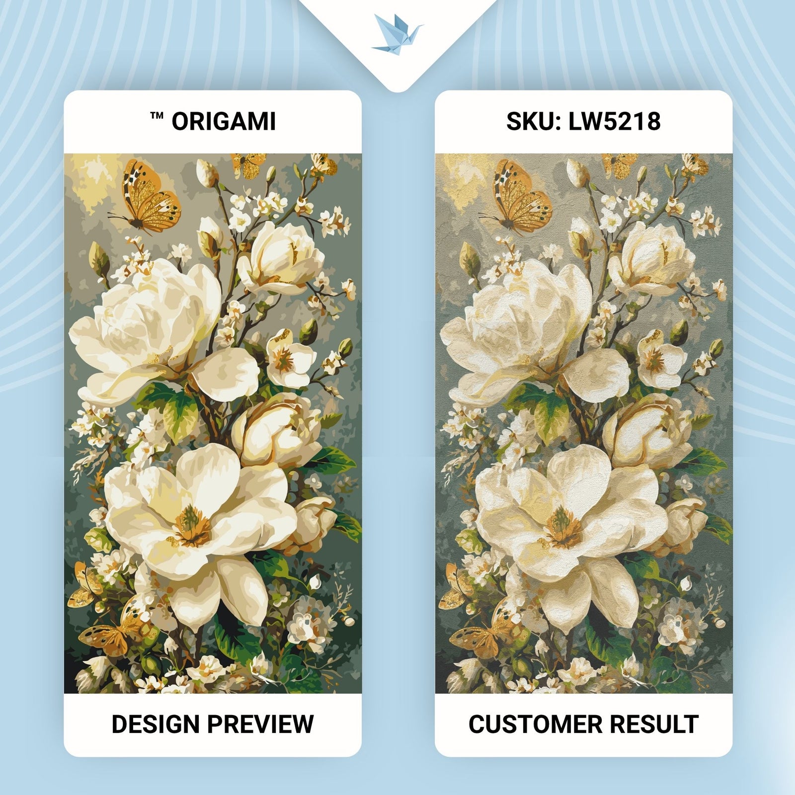 Malen nach Zahlen auf Keilrahmen 40×80 cm – Blumen mit Metallicfarben. Magnolien und Schmetterlinge LW 5218