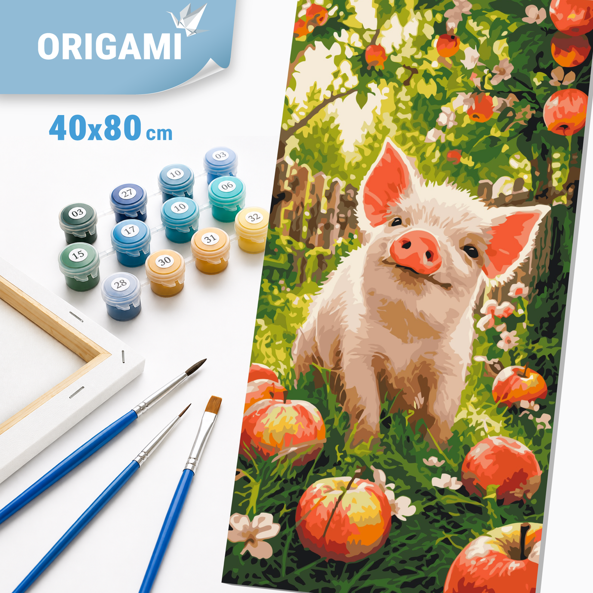 Malen nach Zahlen auf Keilrahmen 40×80 cm – Tiere. Glückliches Schweinchen LW 5222