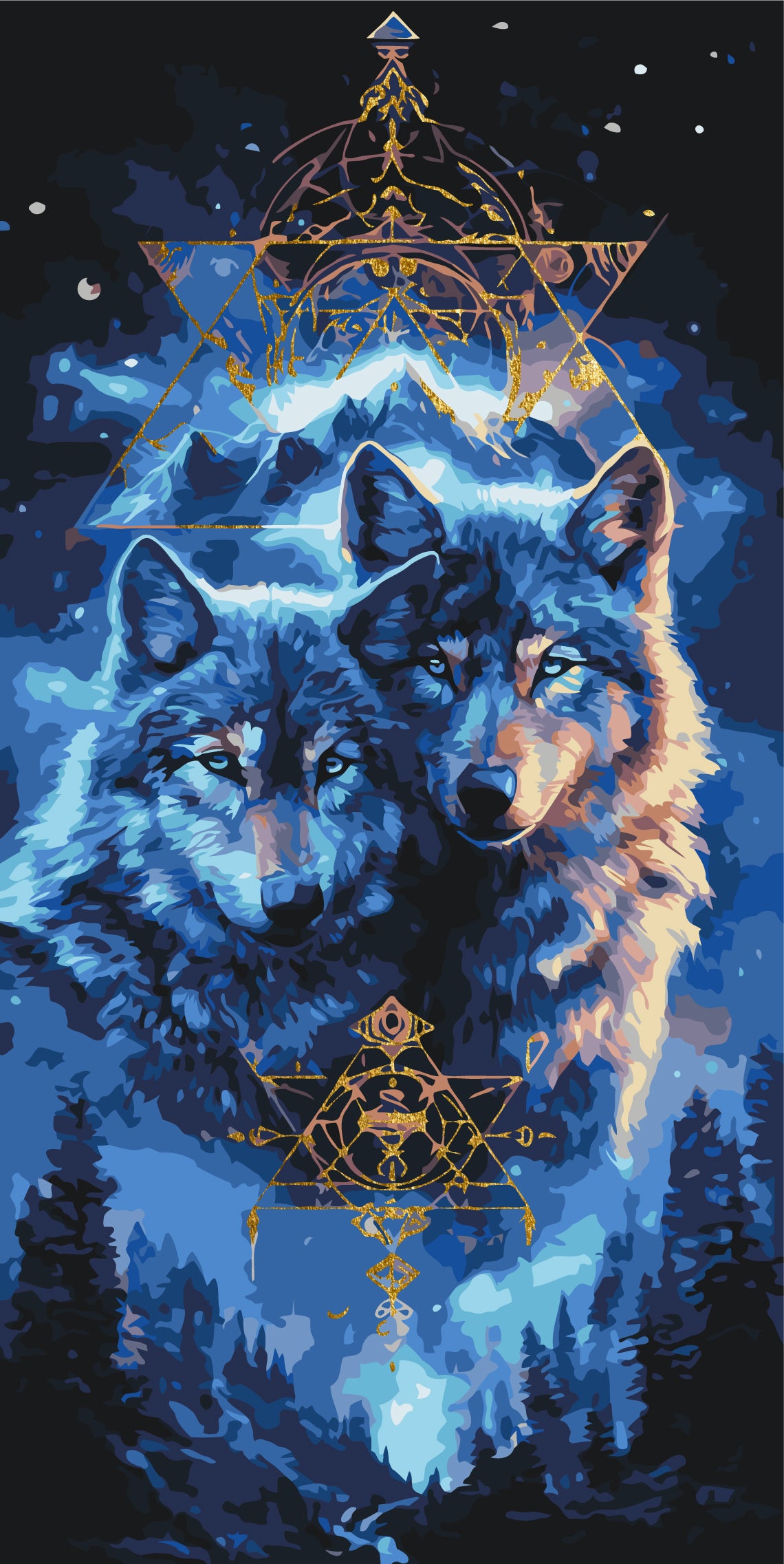 Malen nach Zahlen auf Keilrahmen 40×80 cm – Tiere mit Metallicfarben. Wolfspaar LW 5223