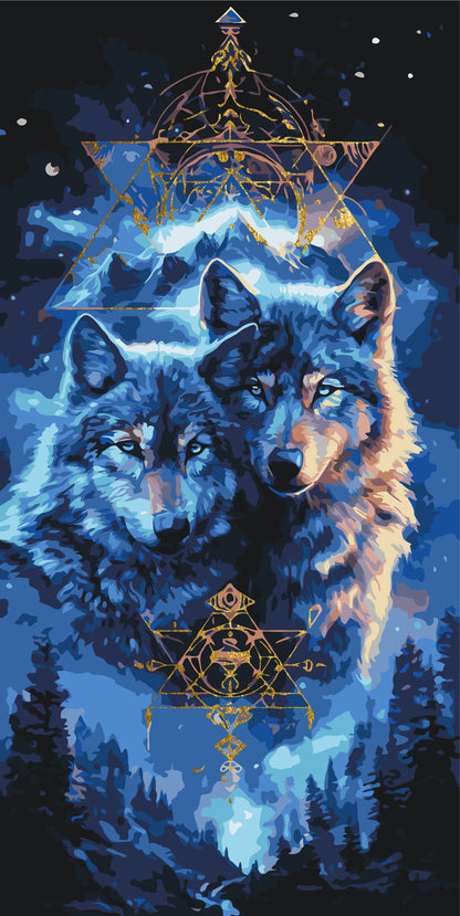 Malen nach Zahlen auf Keilrahmen 40×80 cm – Tiere mit Metallicfarben. Wolfspaar LW 5223