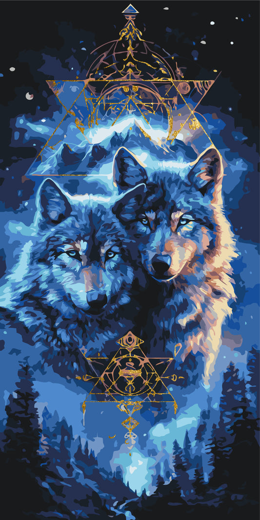 Malen nach Zahlen auf Keilrahmen 40×80 cm – Tiere mit Metallicfarben. Wolfspaar LW 5223