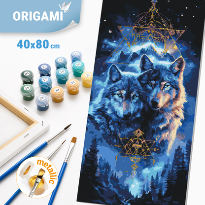 Malen nach Zahlen auf Keilrahmen 40×80 cm – Tiere mit Metallicfarben. Wolfspaar LW 5223