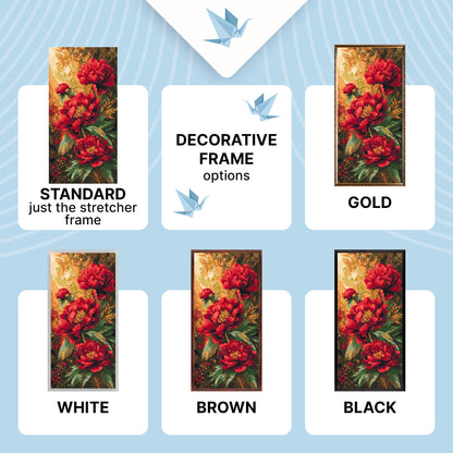 Malen nach Zahlen auf Keilrahmen 40×80 cm – Leuchtende Pfingstrosen mit Metallicfarben – Blumen – LW 5224