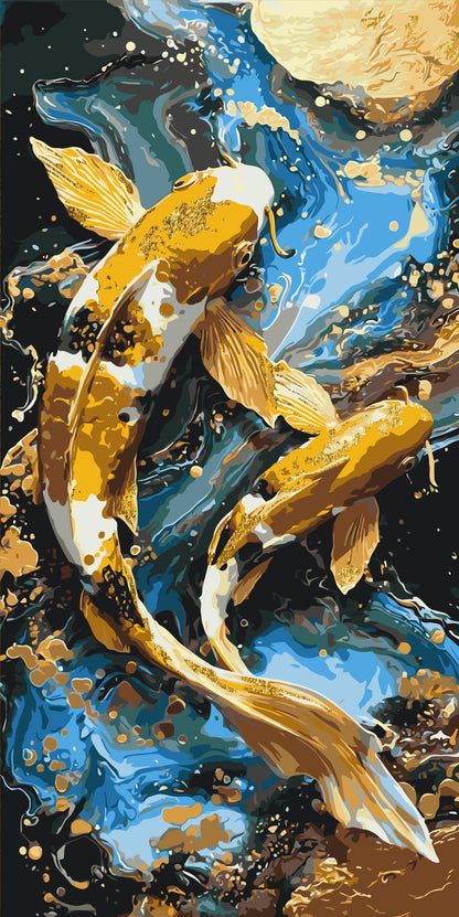 Malen nach Zahlen auf Keilrahmen 40×80 cm – Koi-Karpfen – Tiere mit Metallicfarben – LW 5225