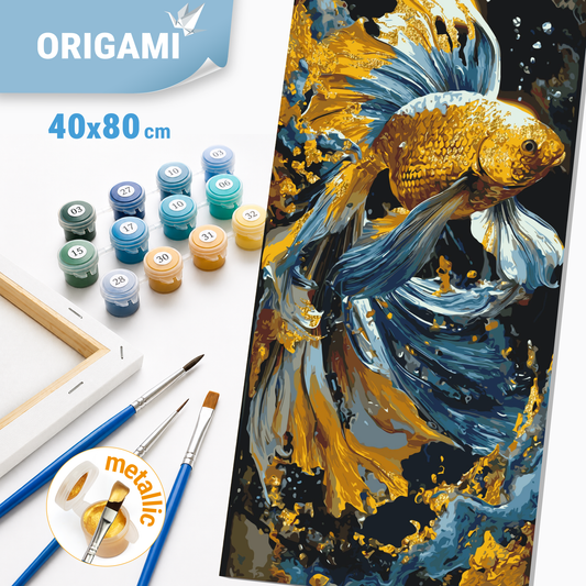 Malen nach Zahlen auf Keilrahmen 40×80 cm – Glücksfisch – Tiere mit Metallicfarben – LW 5226