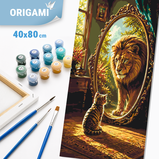Malen nach Zahlen auf Keilrahmen 40×80 cm – Den Löwen in sich sehen – Tiere – LW 5227