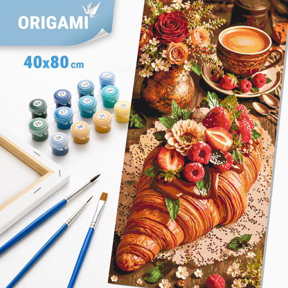 Malen nach Zahlen auf Keilrahmen 40×80 cm – Stillleben. Französisches Frühstück LW 5229