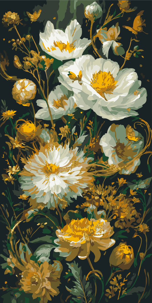 Malen nach Zahlen auf Keilrahmen 40×80 cm – Pfingstrosen – Blumen mit Metallicfarben – LW 5232