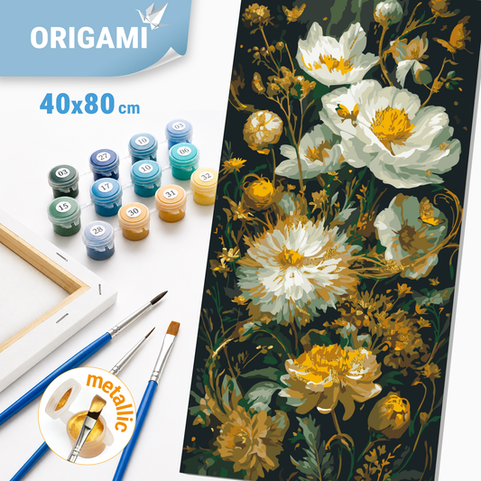 Malen nach Zahlen auf Keilrahmen 40×80 cm – Pfingstrosen – Blumen mit Metallicfarben – LW 5232