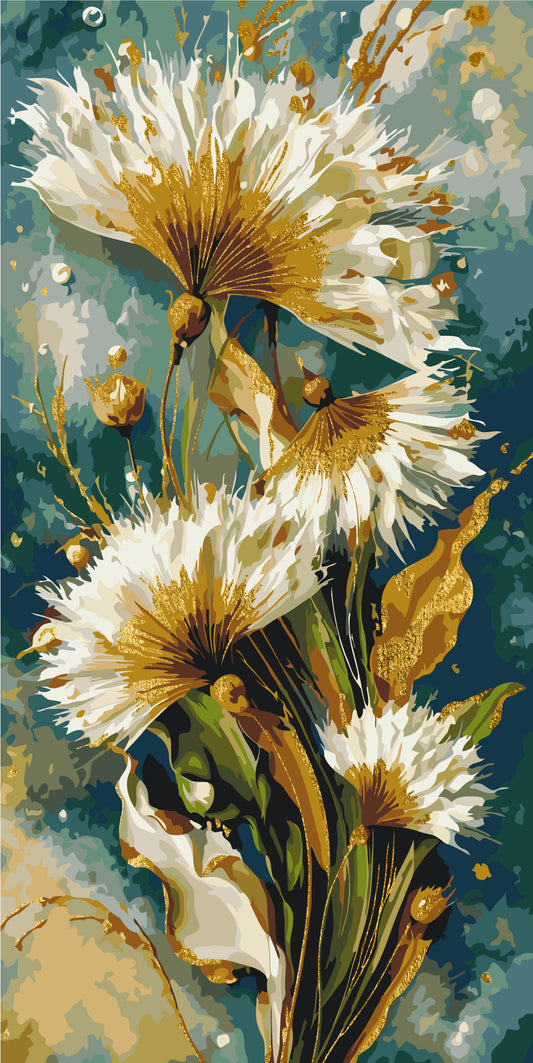 Malen nach Zahlen auf Keilrahmen 40×80 cm – Löwenzahn – Blumen mit Metallicfarben – LW 5233
