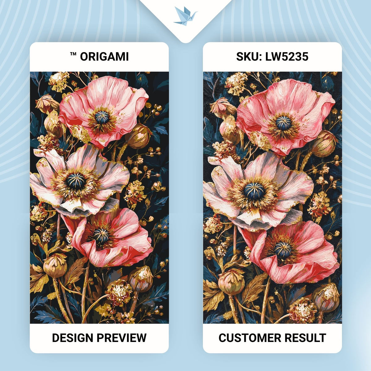 Malen nach Zahlen auf Keilrahmen 40×80 cm – Klatschmohn mit Metallicfarben – Blumen – LW 5235