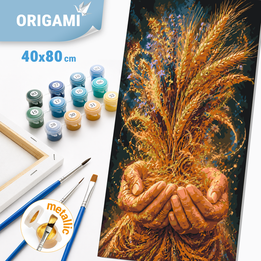 Malen nach Zahlen auf Keilrahmen 40×80 cm – Ähren der Fülle – Blumen/Landschaft mit Metallicfarben – LW 5240