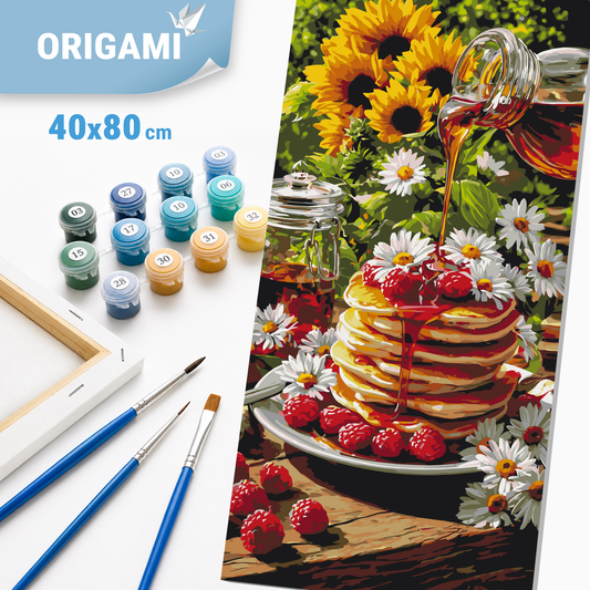 Malen nach Zahlen auf Keilrahmen 40×80 cm – Himbeer-Sommermorgen – Stillleben – LW 5248