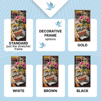 Malen nach Zahlen auf Keilrahmen 40×80 cm – Morgenkaffee mit Donuts – Blumen/Stillleben – LW 5249