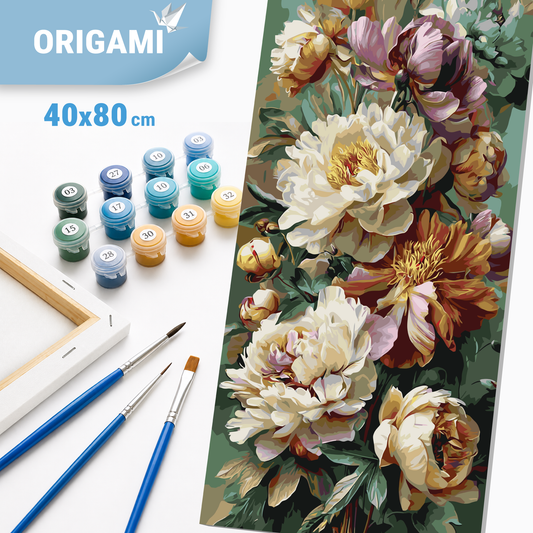 Malen nach Zahlen auf Keilrahmen 40×80 cm – Edler Pfingstrosenstrauß – Blumen – LW 5250