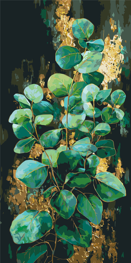 Malen nach Zahlen auf Keilrahmen 40×80 cm – Eukalyptus – Blumen mit Metallicfarben – LW 5252