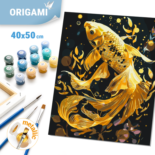 Malen nach Zahlen auf Keilrahmen 40×50 cm – Tiere. Goldfisch mit Metallicfarben LW 9670