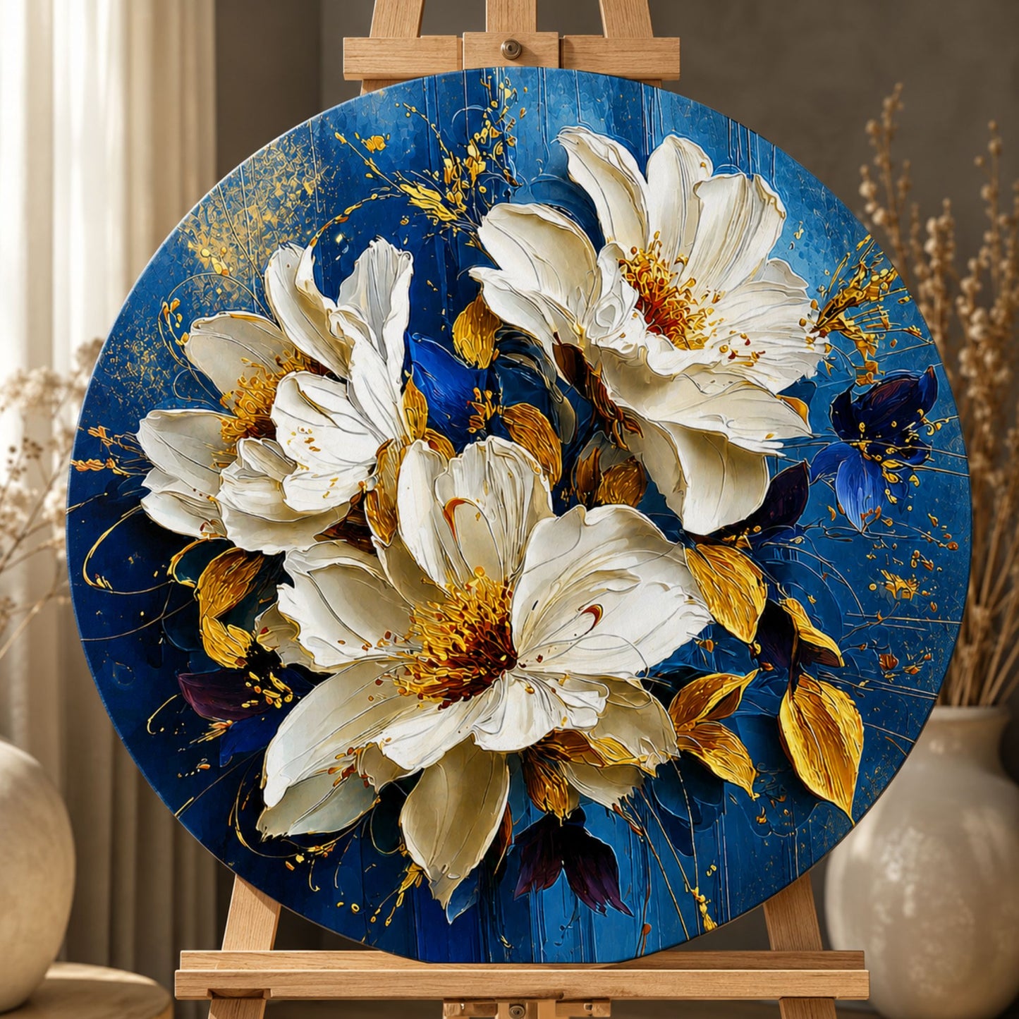 Runde Malen nach Zahlen Ø45 cm – Blumen mit Metallicfarben. Weiße Magnolien OR 2001
