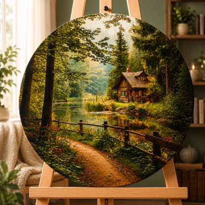Runde Malen nach Zahlen Ø45 cm – Landschaft. Waldhütte OR 2004