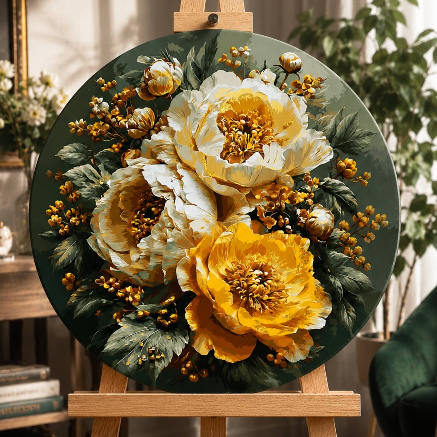 Runde Malen nach Zahlen Ø45 cm – Blumen mit Metallicfarben. Pfingstrosen OR 2014