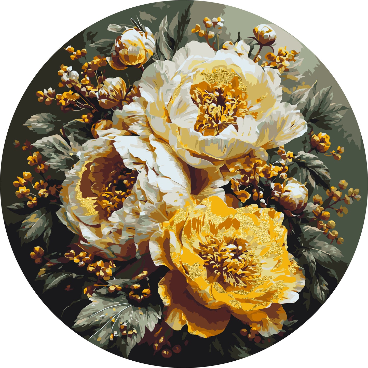 Runde Malen nach Zahlen Ø45 cm – Blumen mit Metallicfarben. Pfingstrosen OR 2014