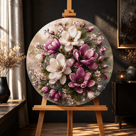 Rundes Malen nach Zahlen Ø45 cm – Blumen – Zartheit der Magnolien – OR 2017