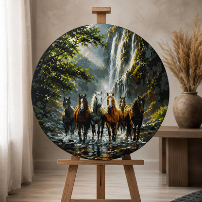 Rundes Malen nach Zahlen Ø45 cm – Tiere/Landschaft – Wildpferde am Wasserfall – OR 2018