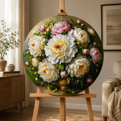 Rundes Malen nach Zahlen Ø45 cm – Blumen/Stillleben – Pfingstrosenstrauß in der Vase – OR 2032