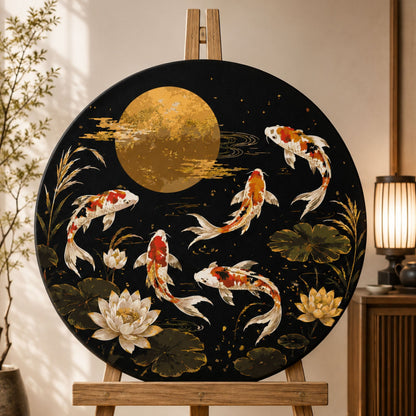 Rundes Malen nach Zahlen Ø45 cm – Koi-Karpfen mit Metallicfarben – Landschaft/Tiere – OR 2034