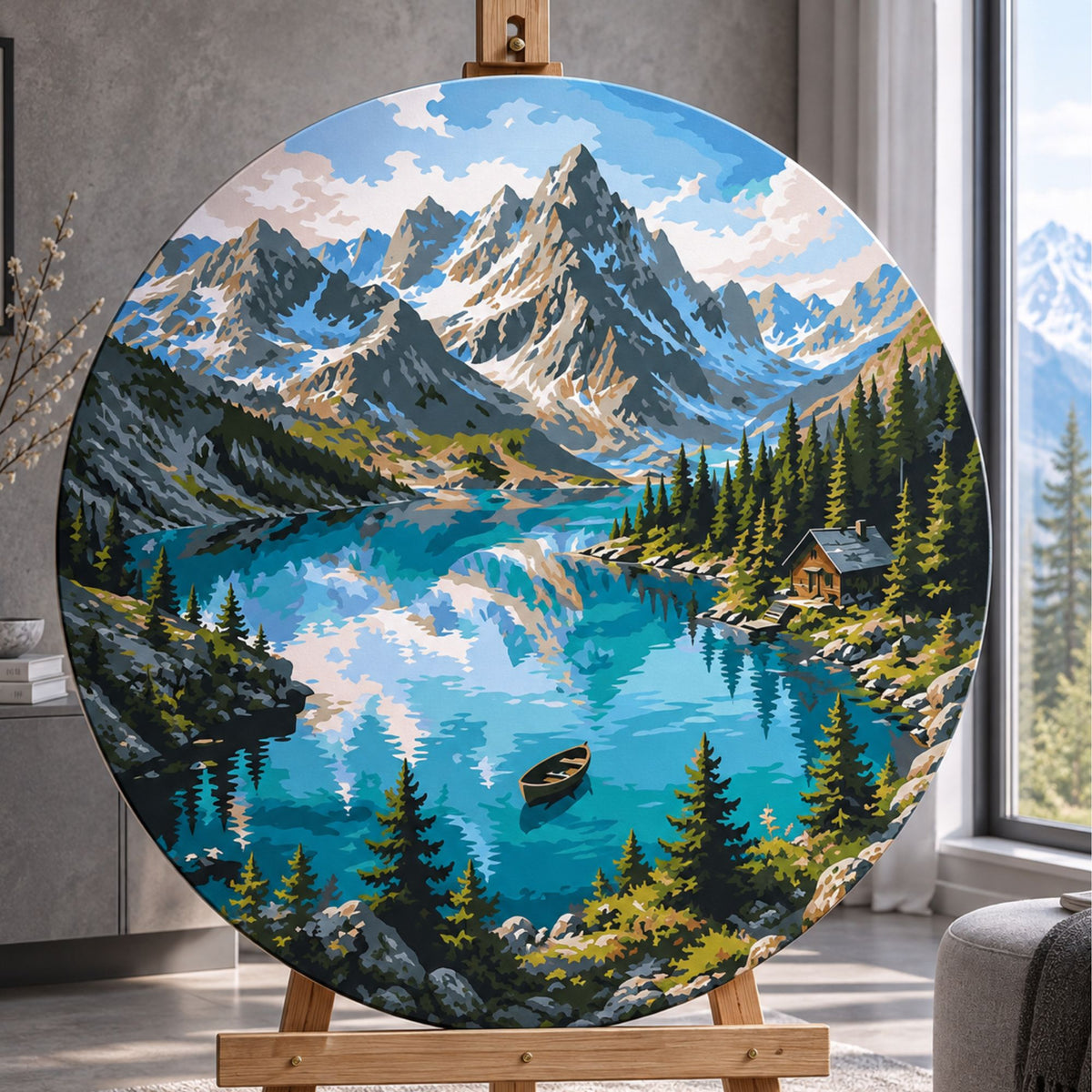 Rundes Malen nach Zahlen Ø45 cm – Bergsee – Landschaft – OR 2035