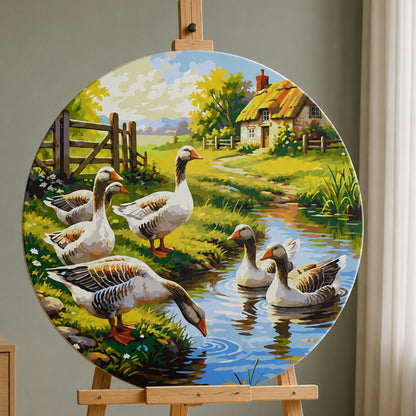 Rundes Malen nach Zahlen Ø45 cm – Gänse am Wasser – Landschaft/Tiere – OR 2036