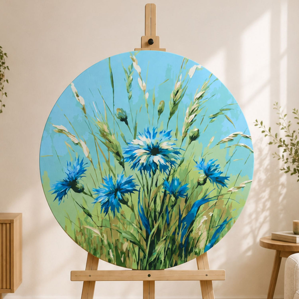 Rundes Malen nach Zahlen – Kornblumen auf dem Feld