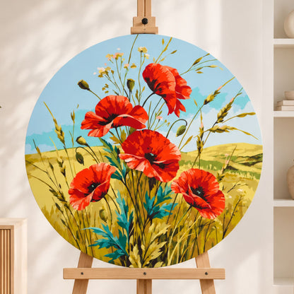 Rundes Malen nach Zahlen Ø40 cm – Roter Klatschmohn – Blumen – OR 2048